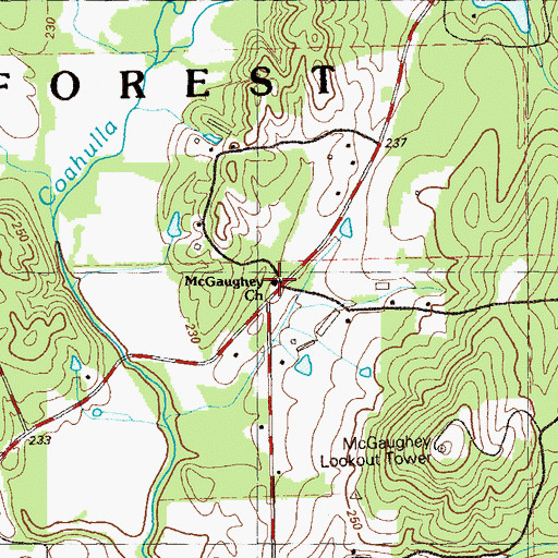 Topographic Map of McGaughey Church, GA