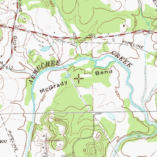 Topographic Map of McGrady Bend, GA