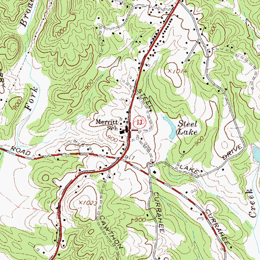Topographic Map of Merritt School, GA