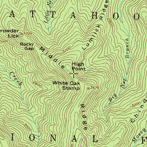 Topographic Map of Middle Ridge, GA
