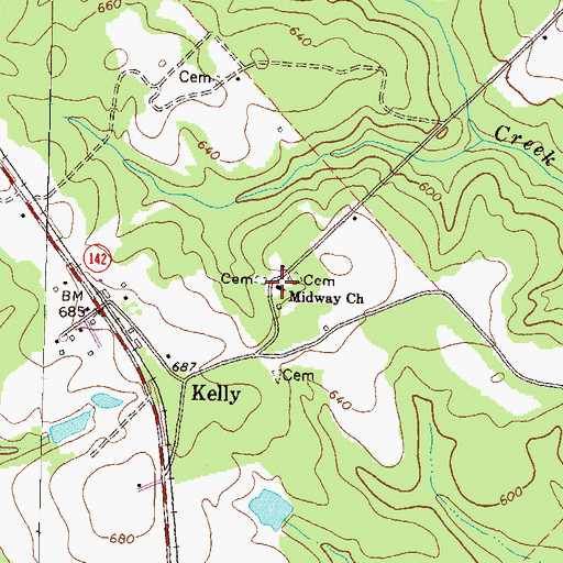 Topographic Map of Midway Church, GA