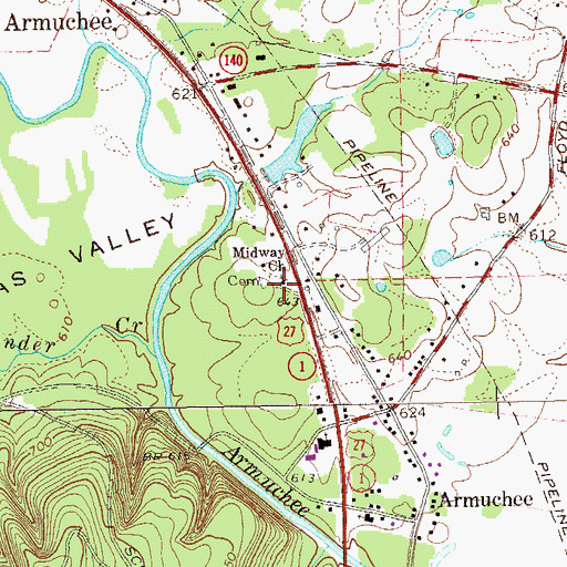 Topographic Map of Midway Church, GA