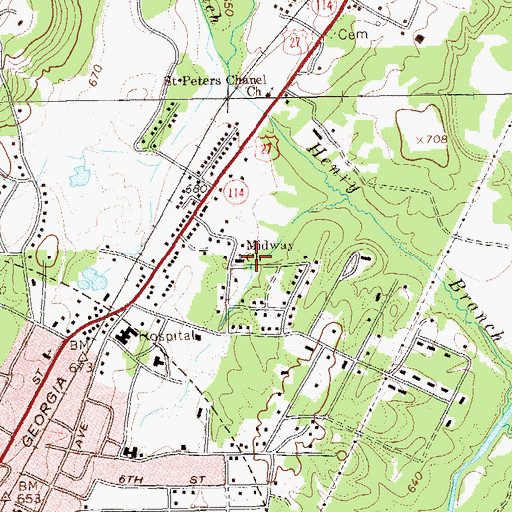 Topographic Map of Midway Baptist Church, GA