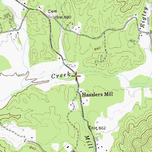 Topographic Map of Mill Creek, GA