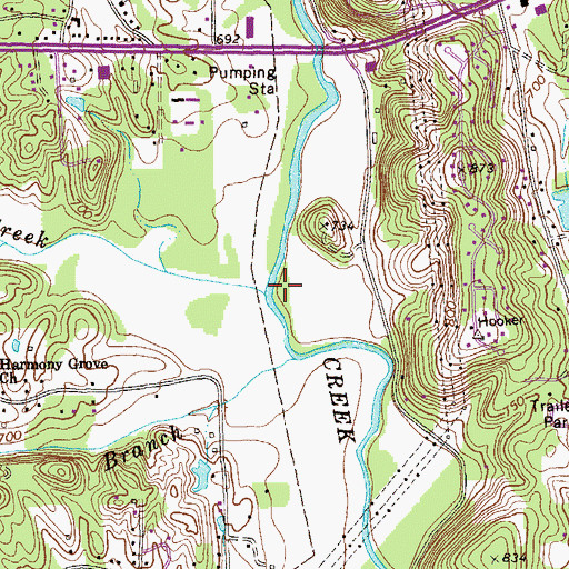 Topographic Map of Mill Creek, GA