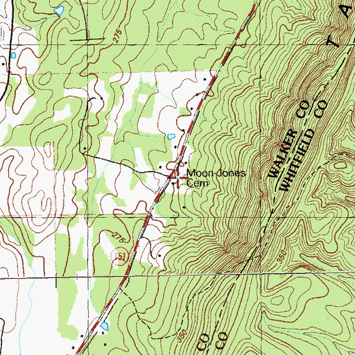 Topographic Map of Moon-Jones Cemetery, GA