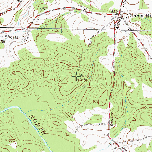 Topographic Map of Moss Cemetery, GA