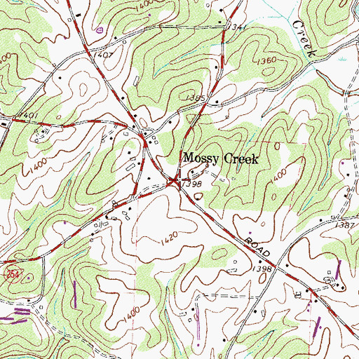Topographic Map of Mossy Creek, GA