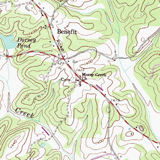 Topographic Map of Mossy Creek Church, GA