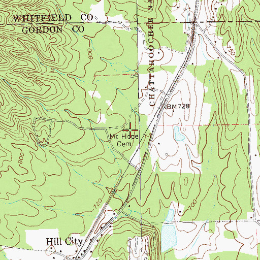 Topographic Map of Mount Hope Cemetery, GA