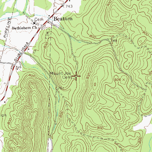 Topographic Map of Mount Joy Cemetery, GA
