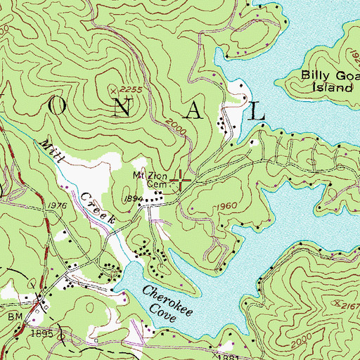 Topographic Map of Mount Zion Cemetery, GA