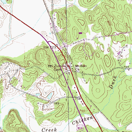 Topographic Map of Mount Zion Cemetery, GA
