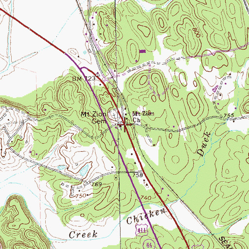 Topographic Map of Mount Zion Church, GA