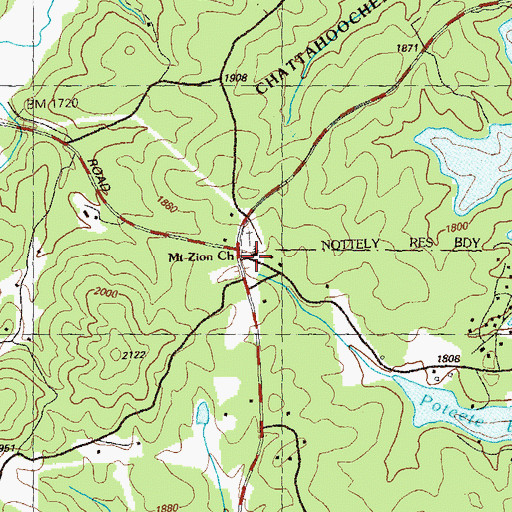 Topographic Map of Mount Zion Church, GA