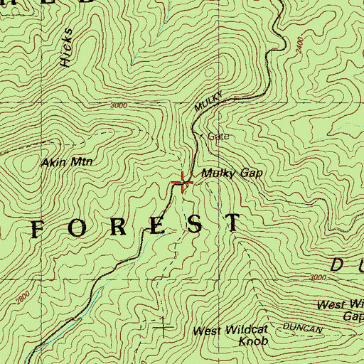Topographic Map of Mulky Gap, GA