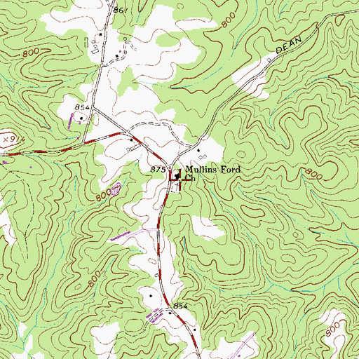 Topographic Map of Mullins Ford Church, GA