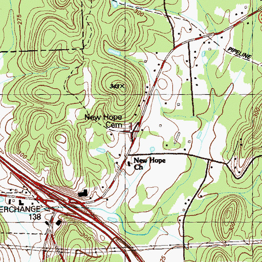 Topographic Map of New Hope Cemetery, GA