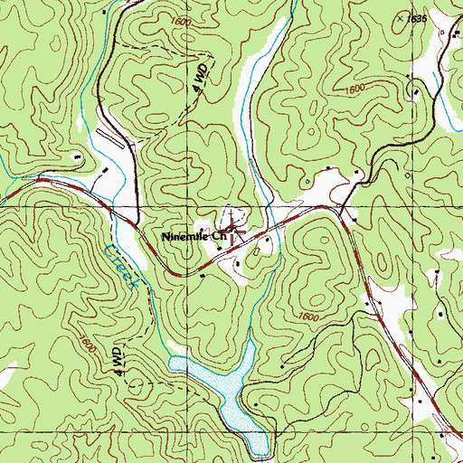Topographic Map of Ninemile Church, GA