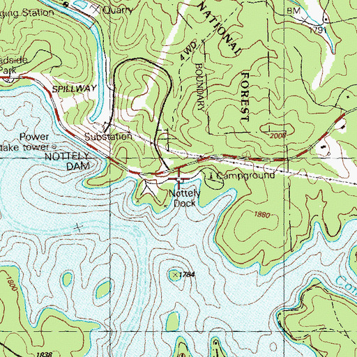 Topographic Map of Nottely Dock, GA