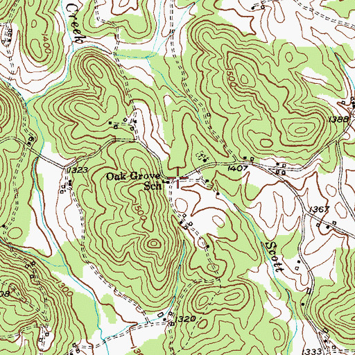Topographic Map of Oak Grove School, GA