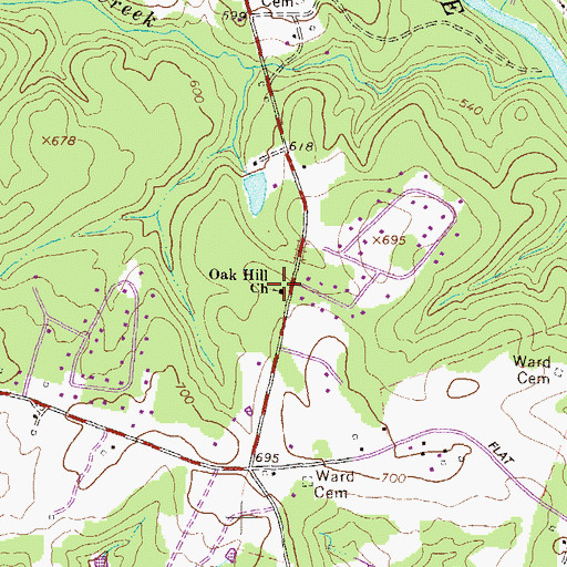 Topographic Map of Oak Hill Church, GA