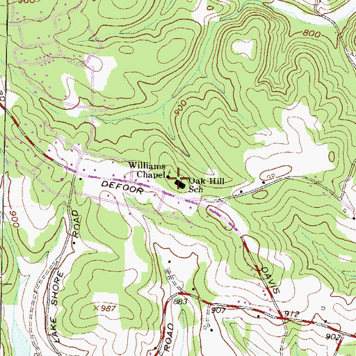 Topographic Map of Oak Hill School, GA