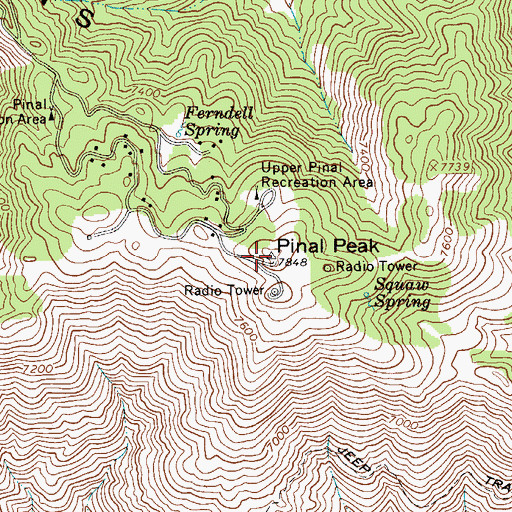 Topographic Map of Pinal Mountains, AZ