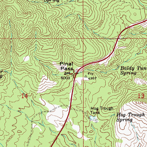 Topographic Map of Pinal Pass, AZ