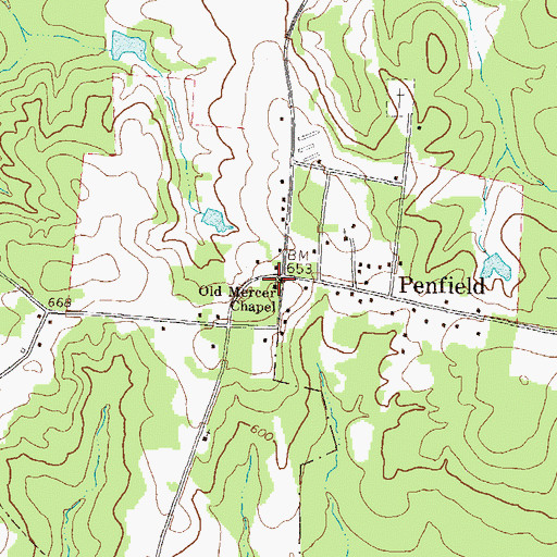 Topographic Map of Old Mercer Chapel, GA