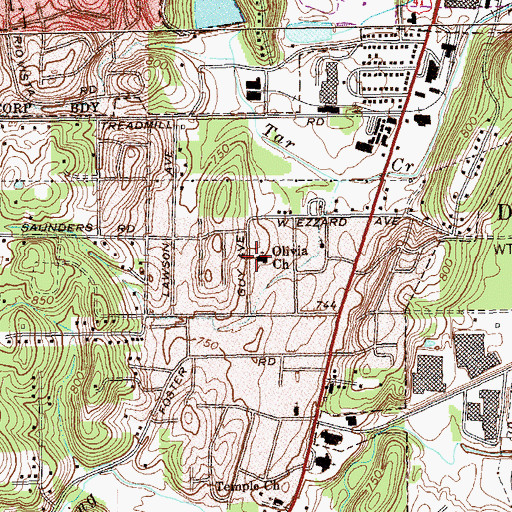 Topographic Map of Olivia Church, GA