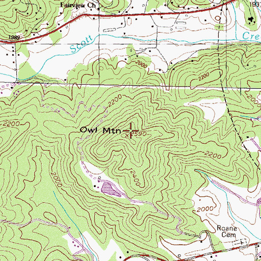 Topographic Map of Owl Mountain, GA