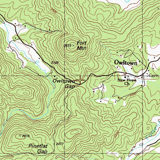 Topographic Map of Owltown Gap, GA