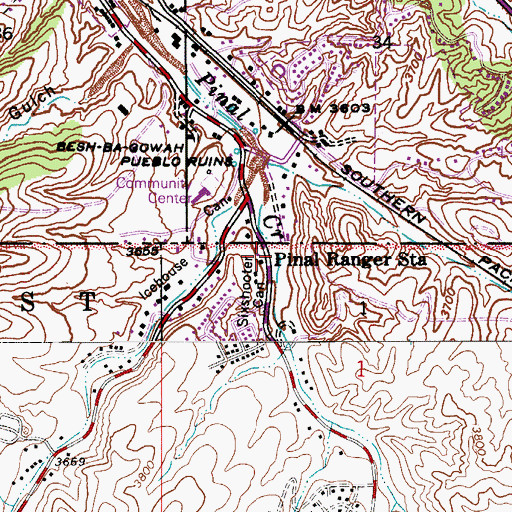Topographic Map of Pinal Ranger Station, AZ