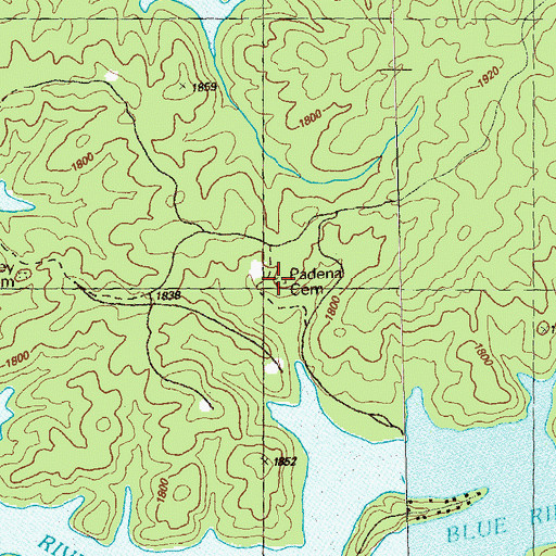 Topographic Map of Padena Cemetery, GA