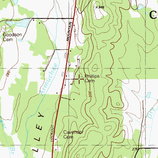 Topographic Map of Phillips Cemetery, GA
