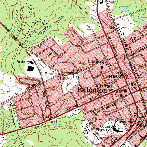 Topographic Map of Pine Grove Cemetery, GA