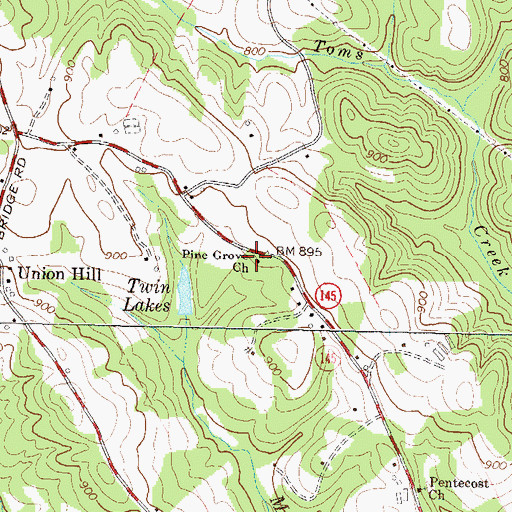 Topographic Map of Pine Grove Church, GA