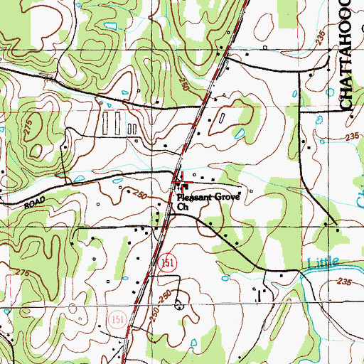 Topographic Map of Pleasant Grove Church, GA