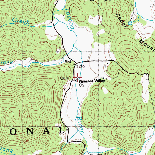 Topographic Map of Pleasant Valley Church, GA