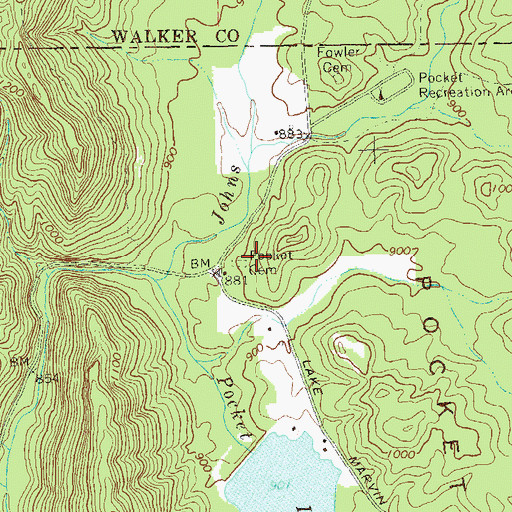 Topographic Map of Pocket Cemetery, GA
