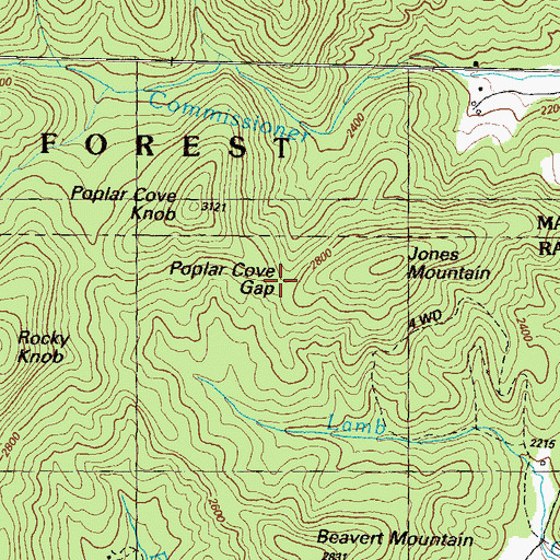 Topographic Map of Poplar Cove Gap, GA