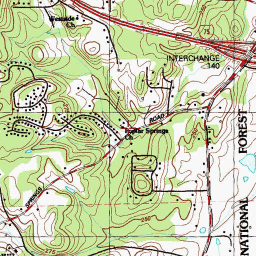 Topographic Map of Poplar Springs Church, GA