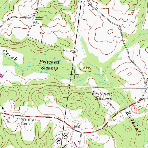 Topographic Map of Pritchett Swamp, GA