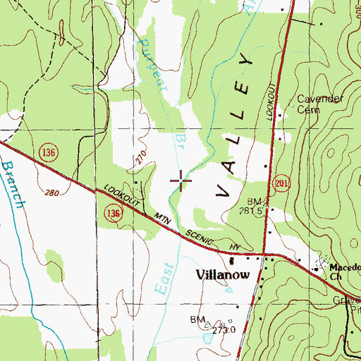 Topographic Map of Puryear Branch, GA