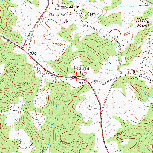 Topographic Map of Red Hill Lodge, GA