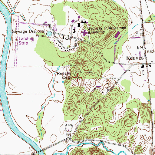 Topographic Map of Reeves Cemetery, GA
