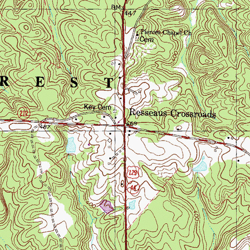 Topographic Map of Resseaus Crossroads, GA