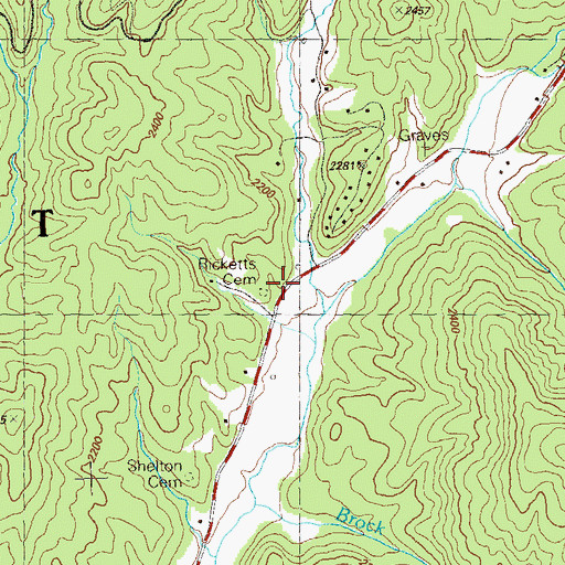 Topographic Map of Ricketts Cemetery, GA