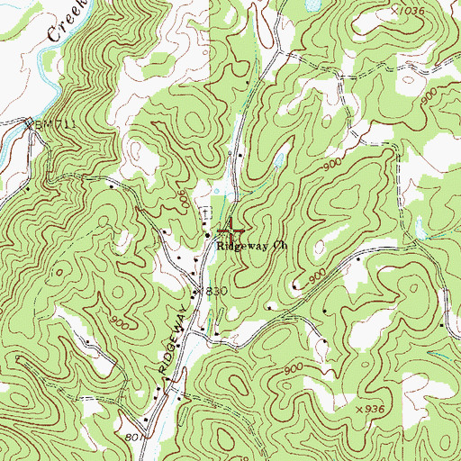 Topographic Map of Ridgeway Church, GA